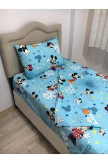 Tek Kişilik Turkuaz Mickey Mouse Nevresim Çarşaf Takımı