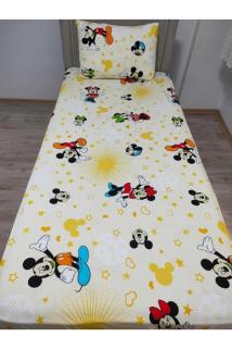 Tek Kişilik Ranforce (kumaş) Lastiksiz Çarşaf Takımı Mickey Mouse Sarı