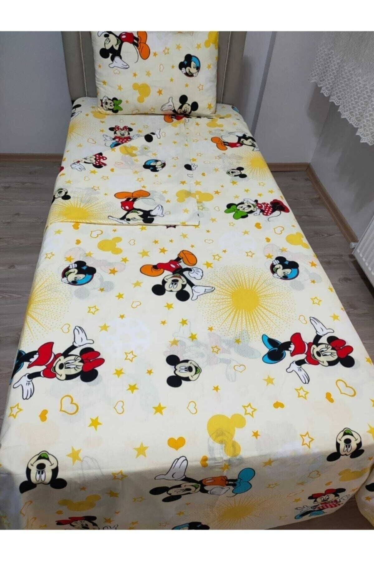 Tek%20Kişilik%20Sarı%20Mickey%20Mouse%20Nevresim%20Çarşaf%20Takımı