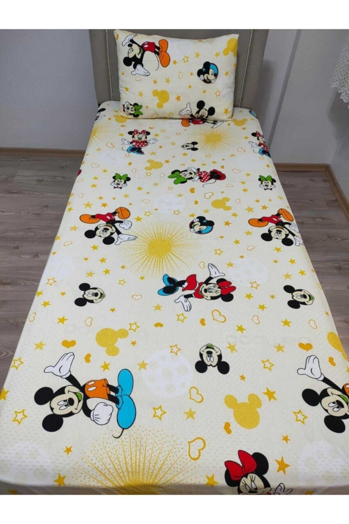 Tek%20Kişilik%20Ranforce%20(kumaş)%20Lastiksiz%20Çarşaf%20Takımı%20Mickey%20Mouse%20Sarı